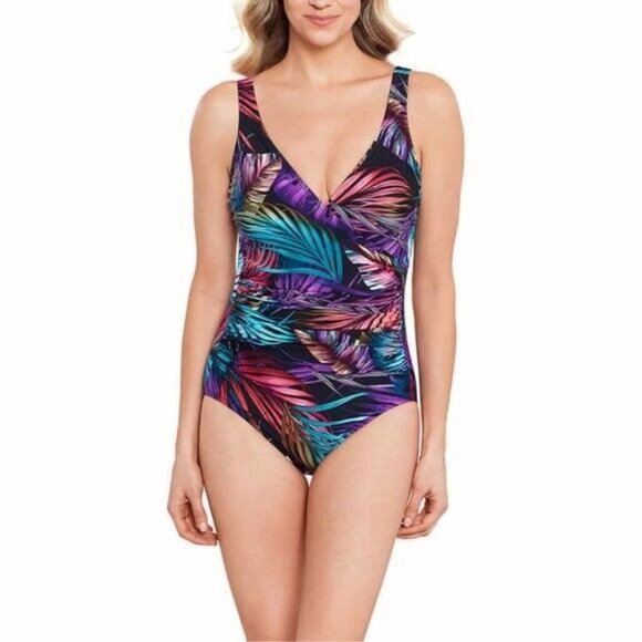 Miradonna Miraclesuit Size 6 Bahama Palms Shaping V Neck One Piece Swimsuit - Picture 4 of 12
